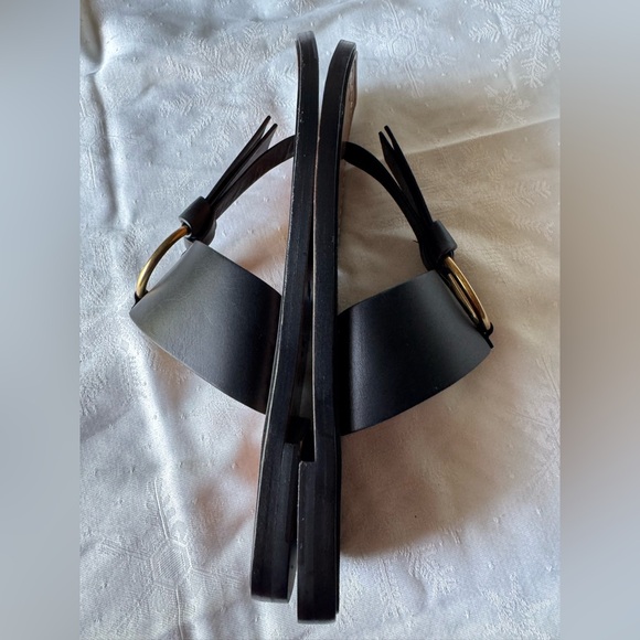 Black Leather Sandals with Gold Accents - Picture 8 of 13